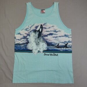 Vintage 1988 Sea World Orca Tank Top Oneita Power-T Hogenson Aqua Mens Medium